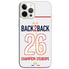 Coque Paris Back 2 Back Extérieur 2026 blanche, avec numéro 26 rouge, tour Eiffel et deux étoiles dorées