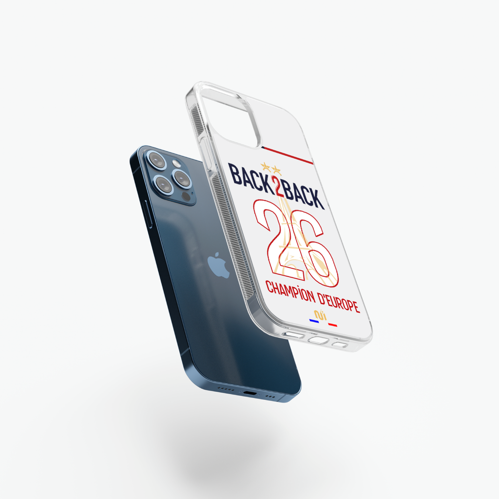 Coque Paris Back 2 Back Extérieur 2026 présentée séparément du téléphone, avec ses bords transparents