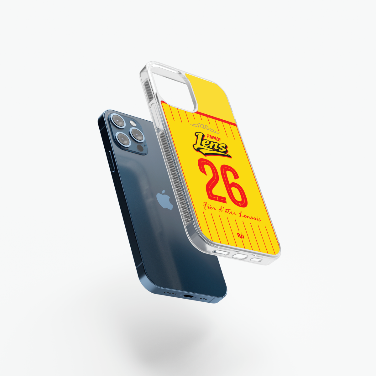 Coque Lens Finale 2026 présentée séparément du téléphone, avec ses bords transparents et son numéro 26 rouge