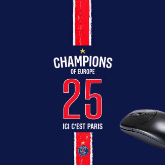 tapis de souris Paris champion d’Europe 2025 maillot domicile – accessoire de bureau PSG supporter