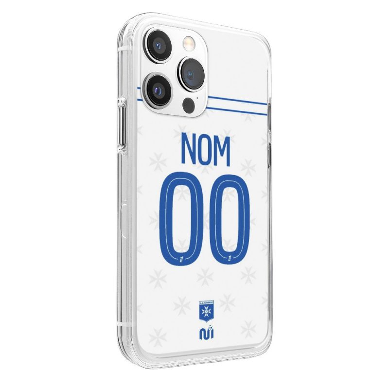 Coque de téléphone AJ Auxerre domicile 2025-2026 personnalisée avec nom et numéro en silicone