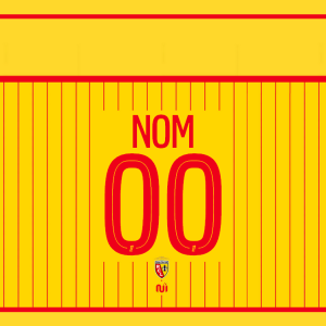 Plaque décorative jaune et rouge de style plaque de rue, personnalisable avec un nom et un numéro au choix, reprenant le design du maillot à rayures du RC Lens et ses logos officiels