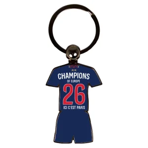 Porte-clés en métal réplique du maillot domicile de Paris Champion d’Europe 2026