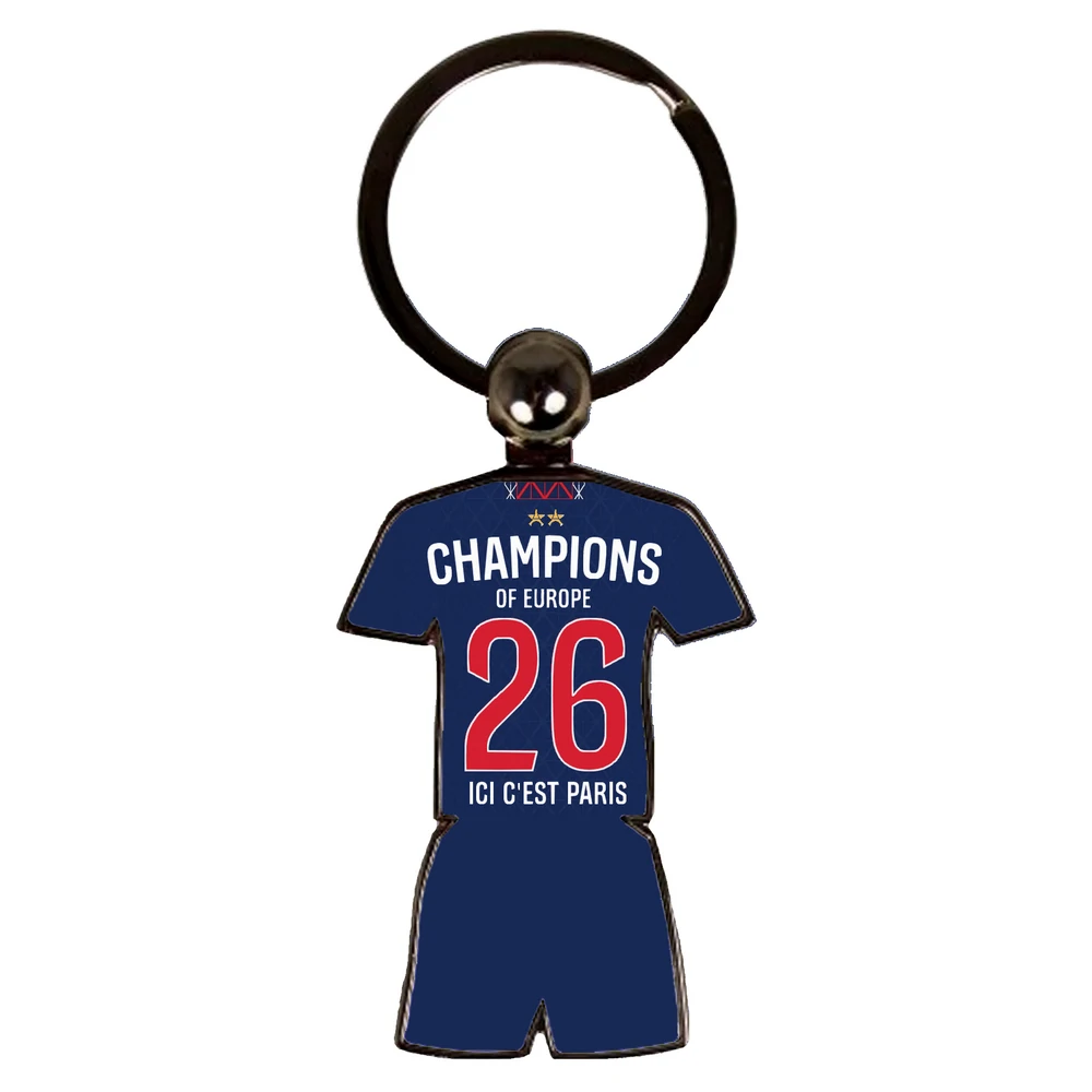 Porte-clés en métal réplique du maillot domicile de Paris Champion d’Europe 2026